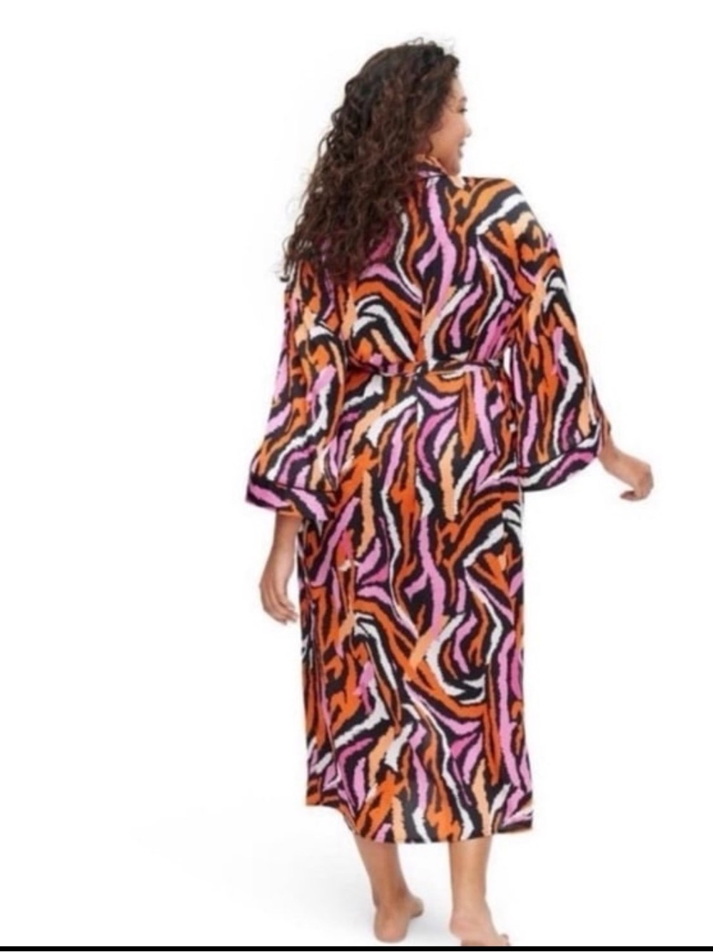 Diane Von Furstenberg Pink, Orange & Black Abstract Wrap Robe - Picture 2 of 7